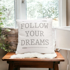 Follow Your Dreams 16in Canvas Pillow Rustic Farmhouse Arrow Throw BandsCo Straps