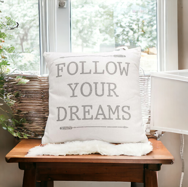 Follow Your Dreams 16in Canvas Pillow Rustic Farmhouse Arrow Throw BandsCo Straps