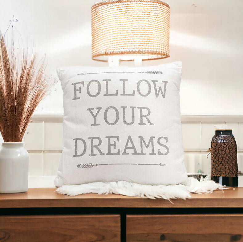 Follow Your Dreams 16in Canvas Pillow Rustic Farmhouse Arrow Throw BandsCo Straps