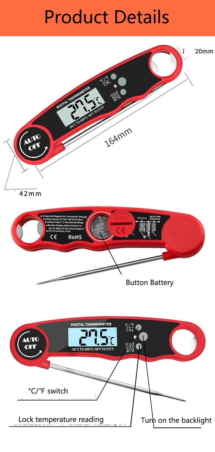 Food Digital Kitchen Thermometer For Meat Water Milk Waterproof Kitchen Cooking Food Thermometer with Probe Backlight & Calibration Best Quick Grill Meat Thermometer For Grilling BBQ Smoker Chefs Cooking Probe Waterproof Electronic Probe Kitchen Tools Stevvex