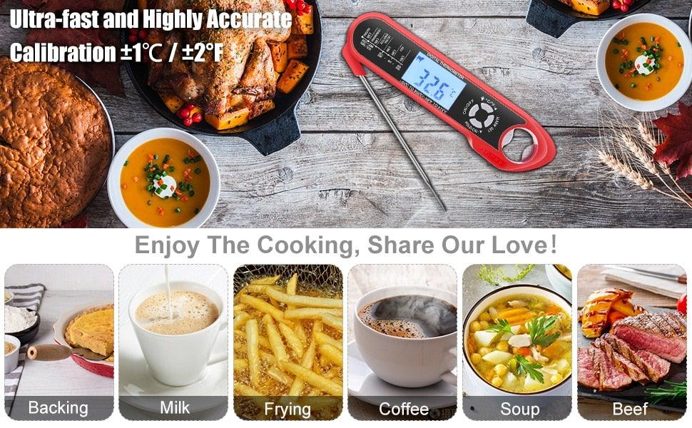 Food Kitchen Digital Meat BBQ Thermometer Dual Probe Design Waterproof Cooking Tools Instant Read Food Thermometer with Alarm and Calibration Function Waterproof Cooking Thermometer for Grilling Baking BBQ Candy Milk Stevvex