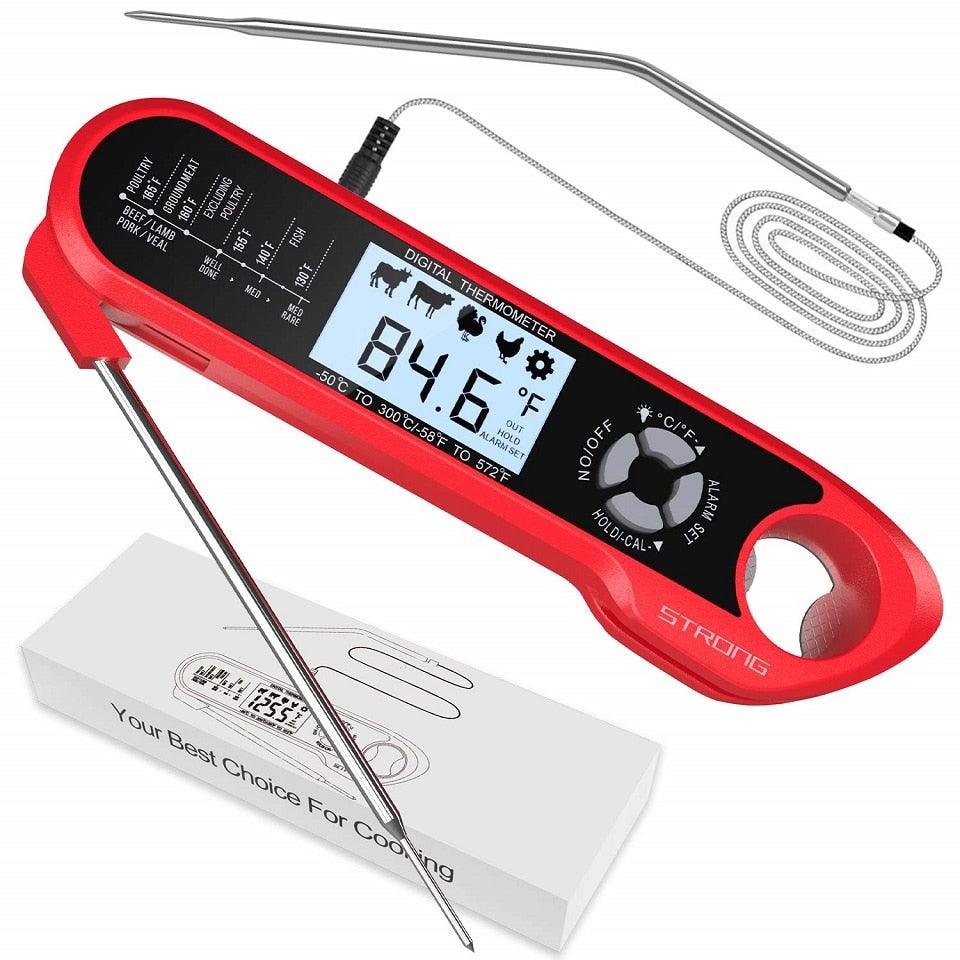 Food Kitchen Digital Meat BBQ Thermometer Dual Probe Design Waterproof Cooking Tools Instant Read Food Thermometer with Alarm and Calibration Function Waterproof Cooking Thermometer for Grilling Baking BBQ Candy Milk Stevvex