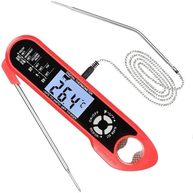 Food Kitchen Digital Meat BBQ Thermometer Dual Probe Design Waterproof Cooking Tools Instant Read Food Thermometer with Alarm and Calibration Function Waterproof Cooking Thermometer for Grilling Baking BBQ Candy Milk Stevvex