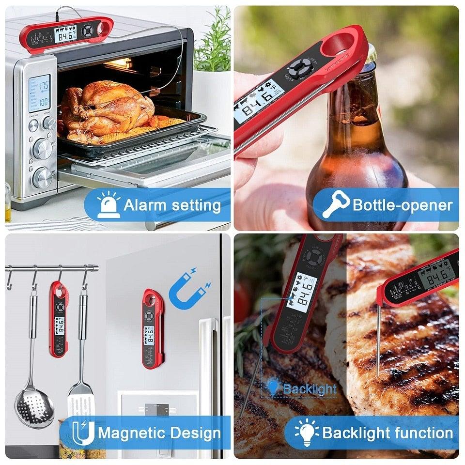 Food Kitchen Digital Meat BBQ Thermometer Dual Probe Design Waterproof Cooking Tools Instant Read Food Thermometer with Alarm and Calibration Function Waterproof Cooking Thermometer for Grilling Baking BBQ Candy Milk Stevvex