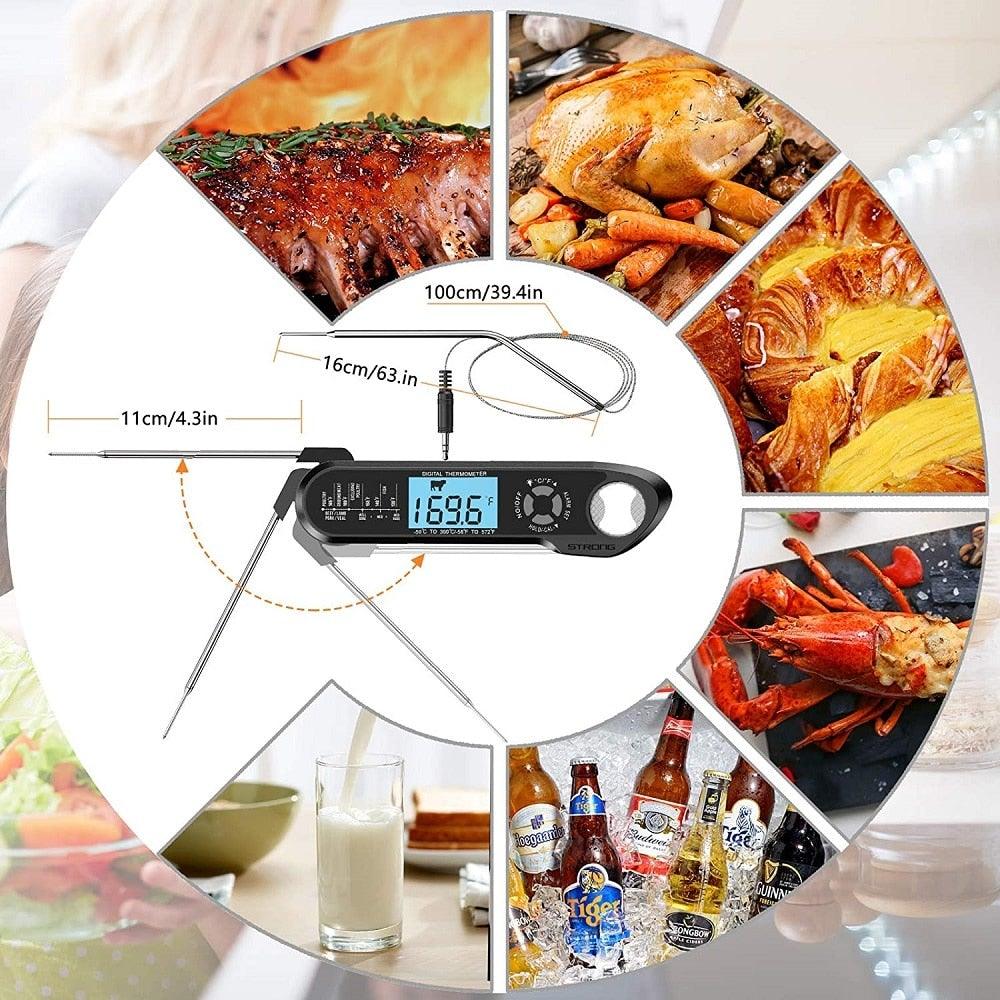 Food Kitchen Digital Meat BBQ Thermometer Dual Probe Design Waterproof Cooking Tools Instant Read Food Thermometer with Alarm and Calibration Function Waterproof Cooking Thermometer for Grilling Baking BBQ Candy Milk Stevvex