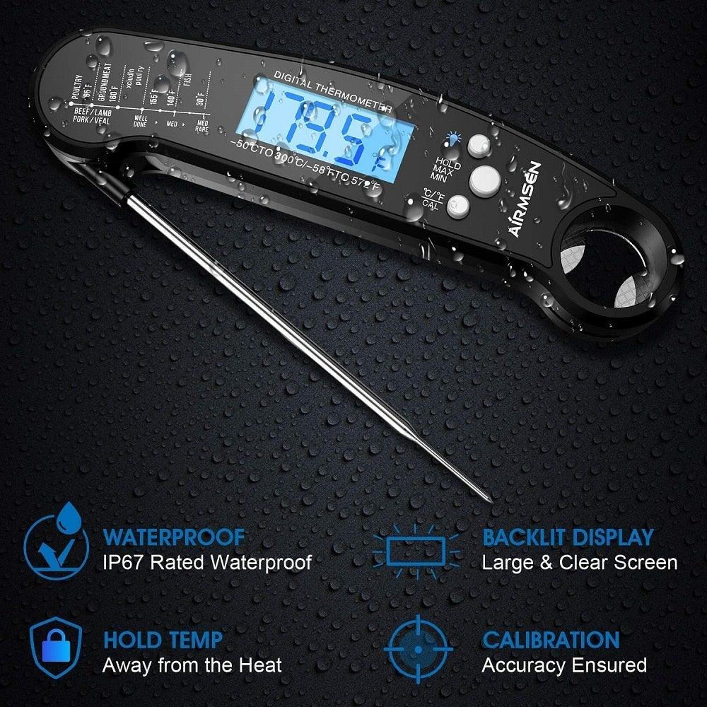 Food Kitchen Digital Meat Thermometer Waterproof Kitchen Food Cooking Thermometer with Backlight LCD Best Super Fast Electric Meat Thermometer Probe for BBQ Grilling Baking  BBQ Waterproof Kitchen Cooking Tools Stevvex