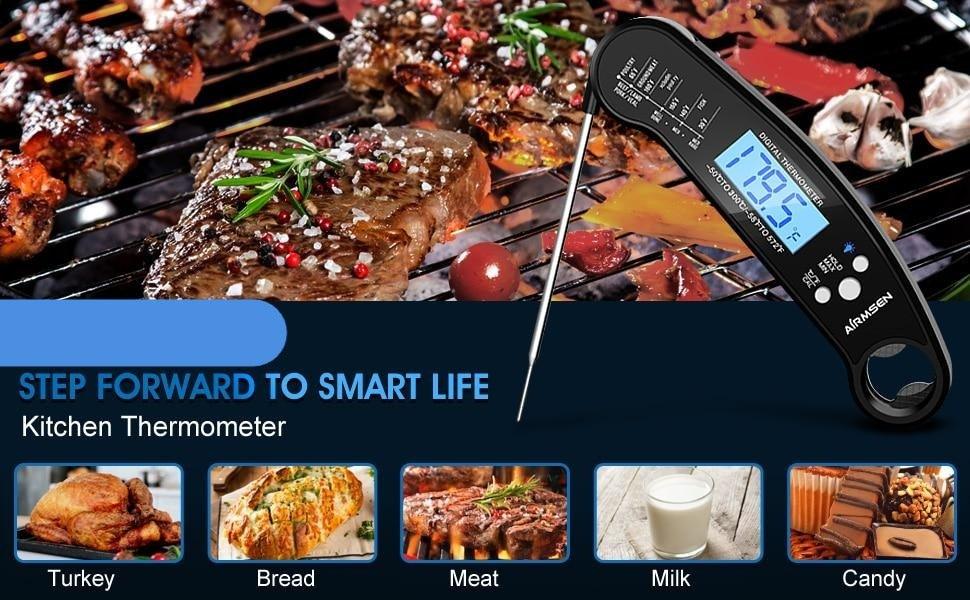 Food Kitchen Digital Meat Thermometer Waterproof Kitchen Food Cooking Thermometer with Backlight LCD Best Super Fast Electric Meat Thermometer Probe for BBQ Grilling Baking  BBQ Waterproof Kitchen Cooking Tools Stevvex