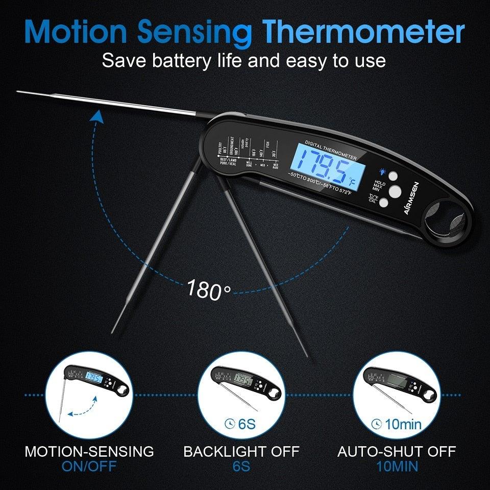 Food Kitchen Digital Meat Thermometer Waterproof Kitchen Food Cooking Thermometer with Backlight LCD Best Super Fast Electric Meat Thermometer Probe for BBQ Grilling Baking  BBQ Waterproof Kitchen Cooking Tools Stevvex