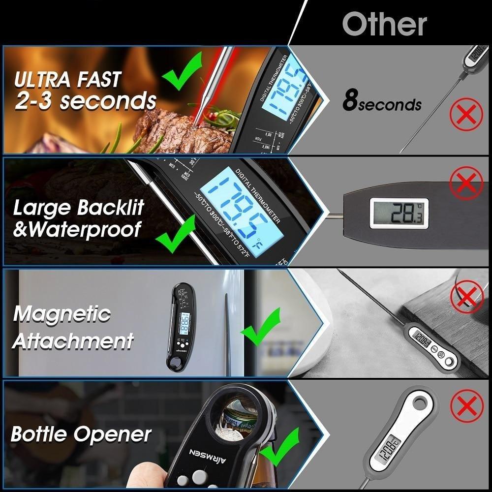 Food Kitchen Digital Meat Thermometer Waterproof Kitchen Food Cooking Thermometer with Backlight LCD Best Super Fast Electric Meat Thermometer Probe for BBQ Grilling Baking  BBQ Waterproof Kitchen Cooking Tools Stevvex