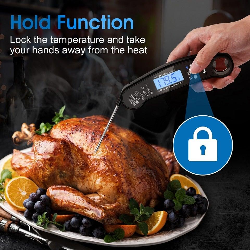 Food Kitchen Thermometer For Barbecue Grill Thermometer Waterproof Instant Read Meat Thermometer Waterproof Ultra Fast Digital Cooking Thermometer With Backlight & Calibration Food Thermometer For Kitchen BBQ Grill Smoker Oil Fry Kitchen Cooking Tools Stevvex