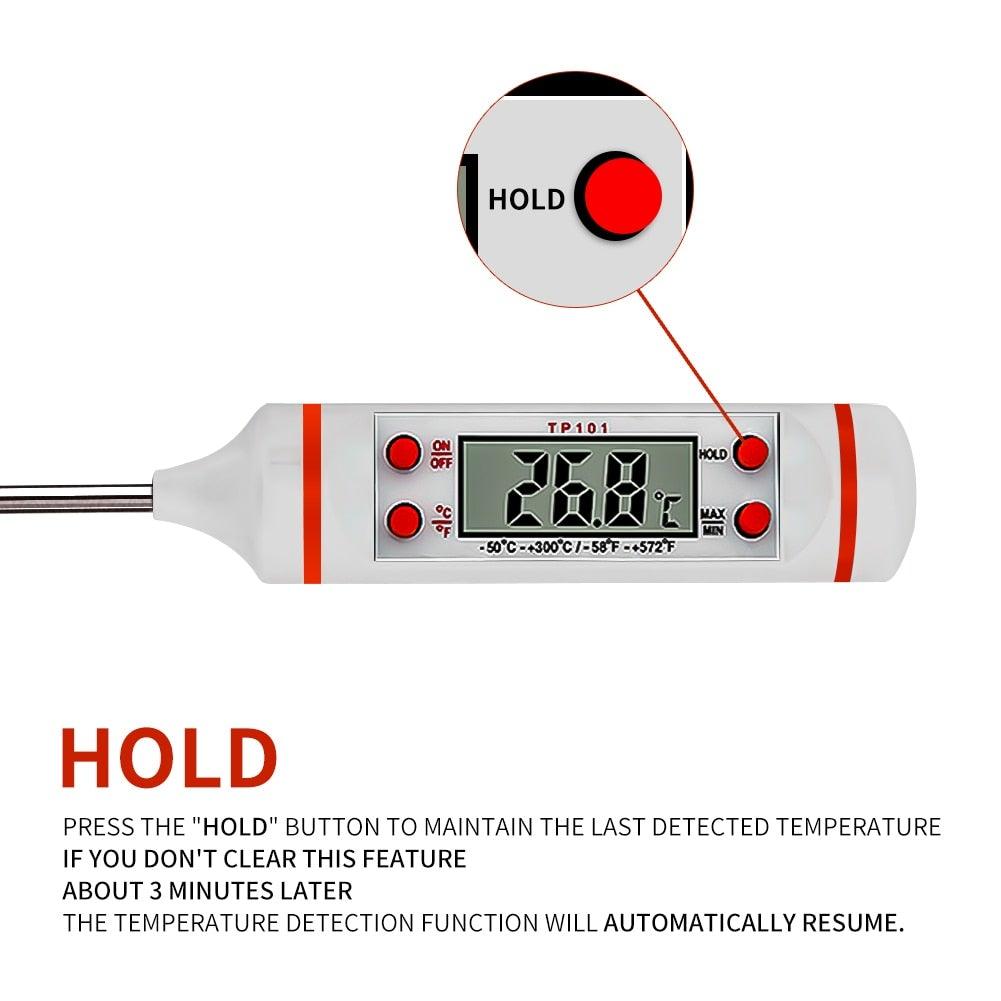 Food Thermometer For BBQ Meat Cake Candy Fry Grill Dinning Household Cooking Thermometer Digital Meat Thermometer with Long Probe Instant Read Food Cooking Thermometer For Grilling BBQ Smoker Grill Kitchen Oil Candy Oven Tools Stevvex