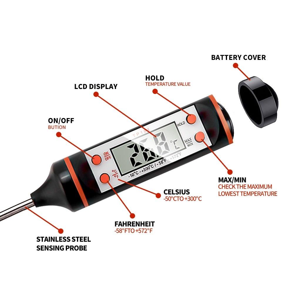 Food Thermometer For BBQ Meat Cake Candy Fry Grill Dinning Household Cooking Thermometer Digital Meat Thermometer with Long Probe Instant Read Food Cooking Thermometer For Grilling BBQ Smoker Grill Kitchen Oil Candy Oven Tools Stevvex