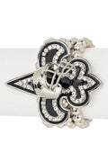 Football Helmet Fleur De Lis Stretch Bracelet Silver Beads