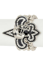 Football Helmet Fleur De Lis Stretch Bracelet Silver Beads