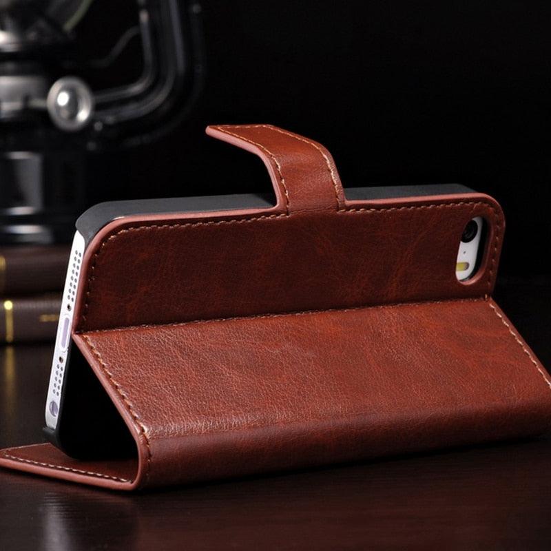 For iPhone X Case Cover for iPhone 8 7 6 6S Plus 5 5S 5SE Luxury PU Leather Flip Wallet Phone Cases Black Simple Card Holder With Magnetic Button Flip Leather Cover Stevvex