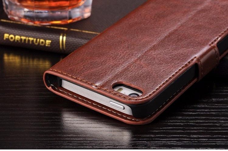 For iPhone X Case Cover for iPhone 8 7 6 6S Plus 5 5S 5SE Luxury PU Leather Flip Wallet Phone Cases Black Simple Card Holder With Magnetic Button Flip Leather Cover Stevvex