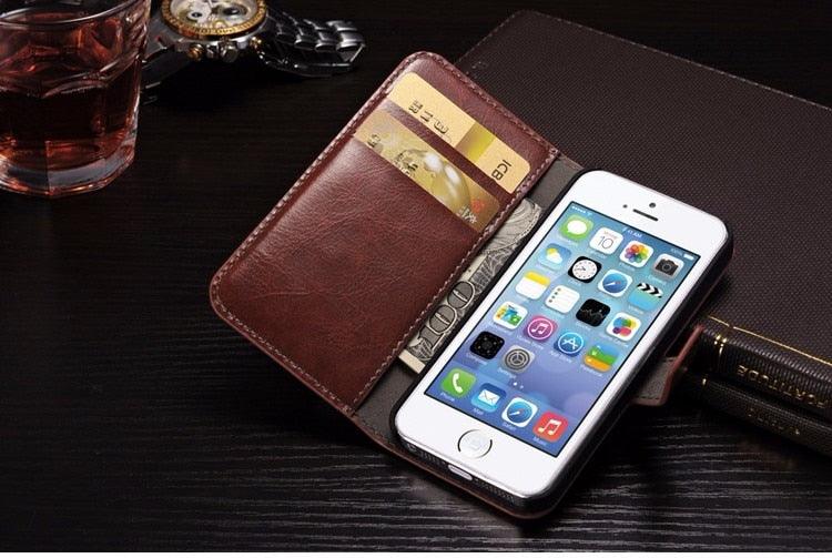 For iPhone X Case Cover for iPhone 8 7 6 6S Plus 5 5S 5SE Luxury PU Leather Flip Wallet Phone Cases Black Simple Card Holder With Magnetic Button Flip Leather Cover Stevvex