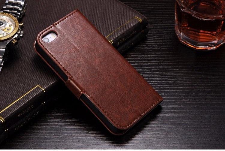 For iPhone X Case Cover for iPhone 8 7 6 6S Plus 5 5S 5SE Luxury PU Leather Flip Wallet Phone Cases Black Simple Card Holder With Magnetic Button Flip Leather Cover Stevvex
