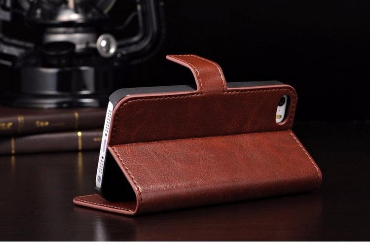 For iPhone X Case Cover for iPhone 8 7 6 6S Plus 5 5S 5SE Luxury PU Leather Flip Wallet Phone Cases Black Simple Card Holder With Magnetic Button Flip Leather Cover Stevvex