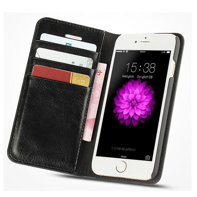 For iPhone X Case Cover for iPhone 8 7 6 6S Plus 5 5S 5SE Luxury PU Leather Flip Wallet Phone Cases Black Simple Card Holder With Magnetic Button Flip Leather Cover Stevvex