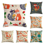 Forest Animal Fox Throw Pillow Covers Cute Cushion Cover Children Linen Cotton Teal Square Decorative for Sofa Pillow Case Decorative Cushion Pillowcases for Car Sofa Couch Woodland Girls Nursery Room Decor 45x45cm