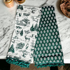 Forest Green Christmas Dish Towels Of 2 - 100 Percent Cotton Super Absorbent
