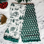 Forest Green Christmas Dish Towels Of 2 - 100 Percent Cotton Super Absorbent