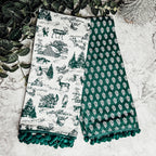 Forest Green Christmas Dish Towels Of 2 - 100 Percent Cotton Super Absorbent
