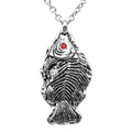 Fossil Fish Pendant Necklace With Red Crystal Eyes Charm