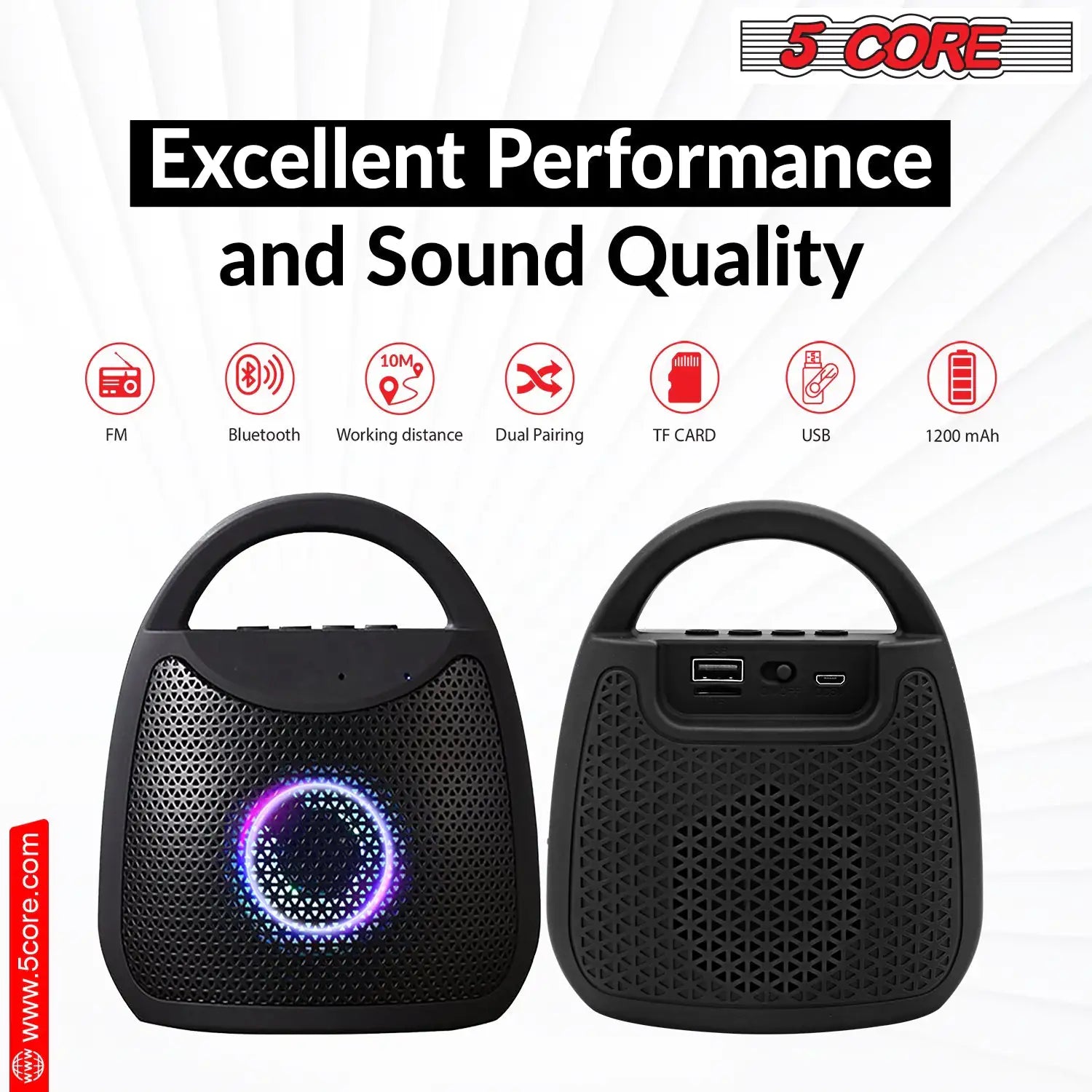 5 Core Outdoor Bluetooth Speaker Wireless Portable Waterproof for Patio Pool Party Pi-Mart