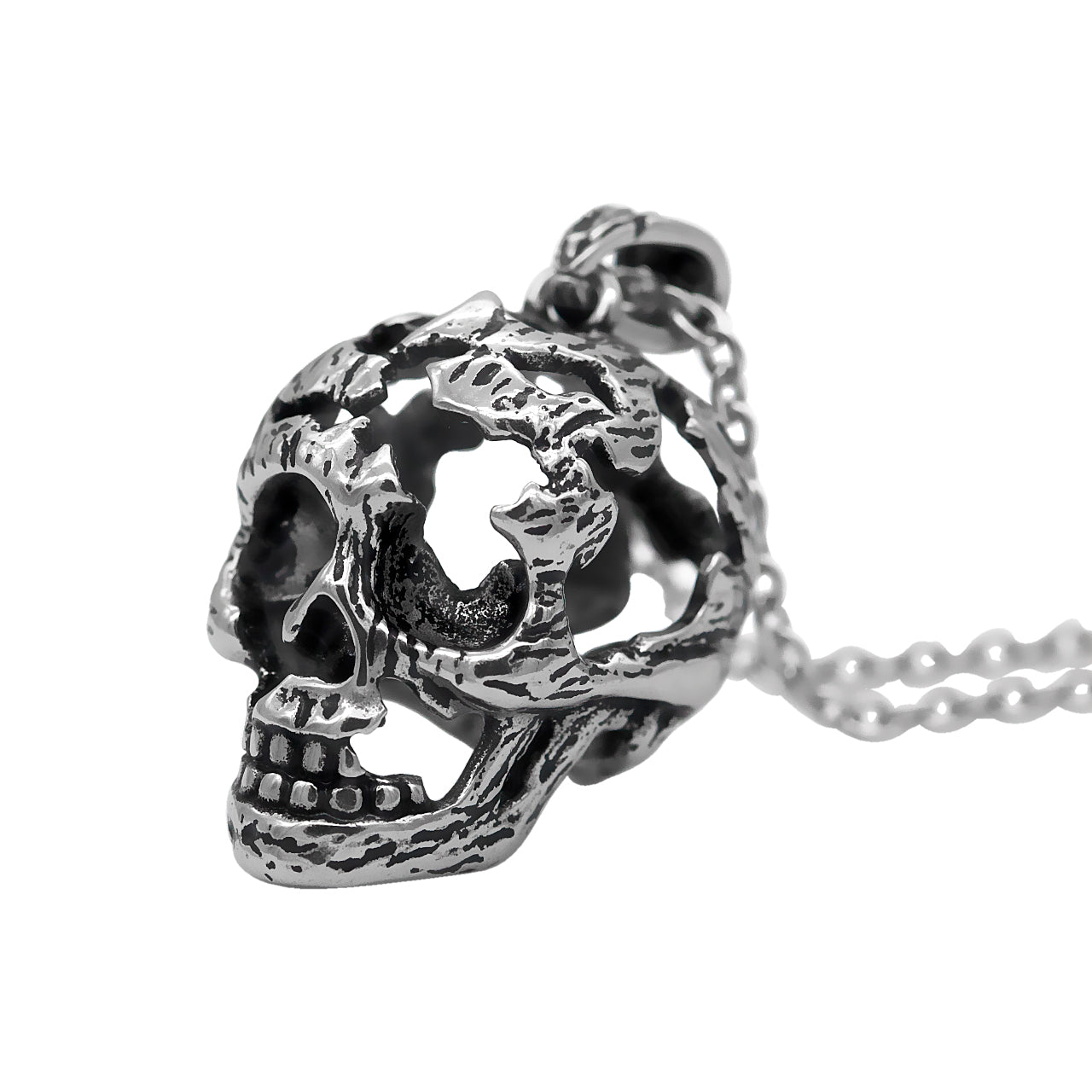 Fractured Skull Pendant Necklace Gothic Stainless Steel