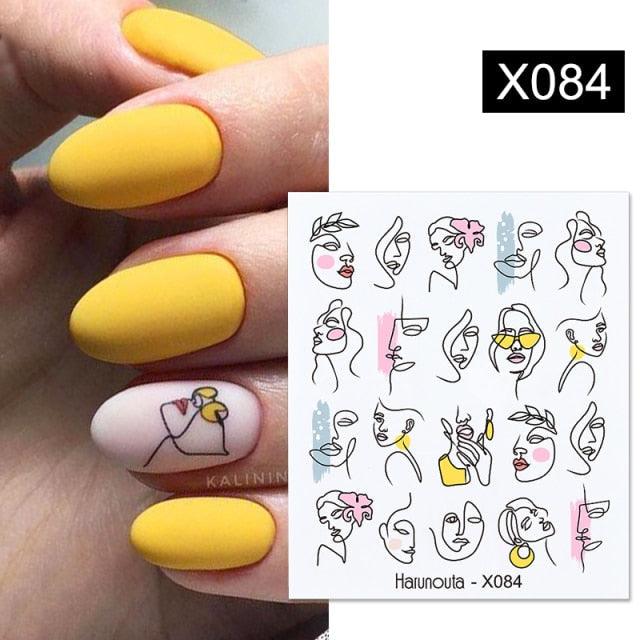 French Line Nail Water Decal Flower Marble Leaf Girl Stickers on Nails Water Ink Transfer Slider Nail Stickers Decor Kids Nails Art Decoration Nail Strips Shiny French Tip Guides Stickers French Nail Stickers Form Fringe Guides Stevvex