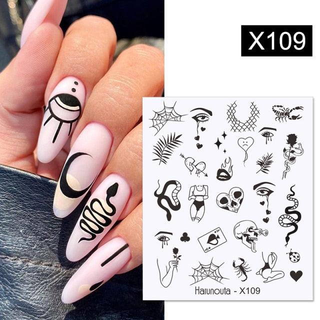 French Line Nail Water Decal Flower Marble Leaf Girl Stickers on Nails Water Ink Transfer Slider Nail Stickers Decor Kids Nails Art Decoration Nail Strips Shiny French Tip Guides Stickers French Nail Stickers Form Fringe Guides Stevvex