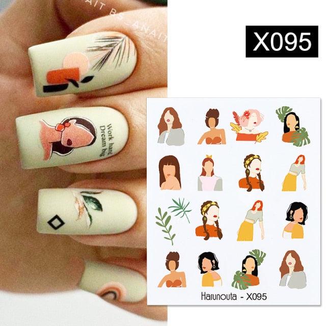 French Line Nail Water Decal Flower Marble Leaf Girl Stickers on Nails Water Ink Transfer Slider Nail Stickers Decor Kids Nails Art Decoration Nail Strips Shiny French Tip Guides Stickers French Nail Stickers Form Fringe Guides Stevvex