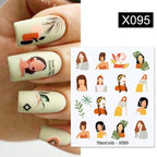 French Line Nail Water Decal Flower Marble Leaf Girl Stickers on Nails Water Ink Transfer Slider Nail Stickers Decor Kids Nails Art Decoration Nail Strips Shiny French Tip Guides Stickers French Nail Stickers Form Fringe Guides Stevvex