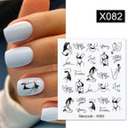 French Line Nail Water Decal Flower Marble Leaf Girl Stickers on Nails Water Ink Transfer Slider Nail Stickers Decor Kids Nails Art Decoration Nail Strips Shiny French Tip Guides Stickers French Nail Stickers Form Fringe Guides Stevvex