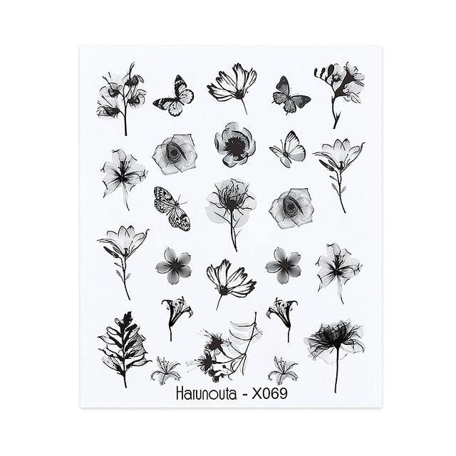 French Line Nail Water Decal Flower Marble Leaf Girl Stickers on Nails Water Ink Transfer Slider Nail Stickers Decor Kids Nails Art Decoration Nail Strips Shiny French Tip Guides Stickers French Nail Stickers Form Fringe Guides Stevvex
