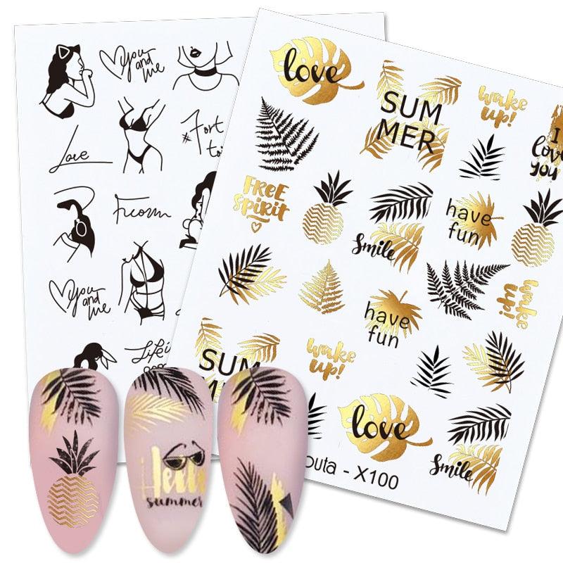 French Line Nail Water Decal Flower Marble Leaf Girl Stickers on Nails Water Ink Transfer Slider Nail Stickers Decor Kids Nails Art Decoration Nail Strips Shiny French Tip Guides Stickers French Nail Stickers Form Fringe Guides Stevvex