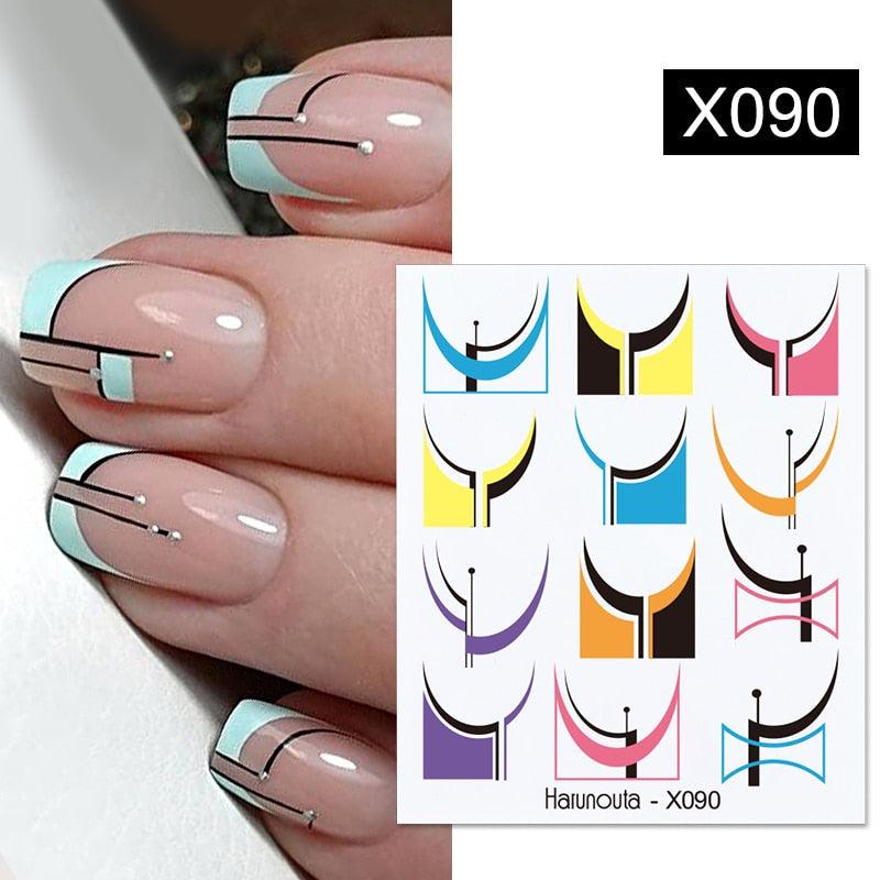 French Line Nail Water Decal Flower Marble Leaf Girl Stickers on Nails Water Ink Transfer Slider Nail Stickers Decor Kids Nails Art Decoration Nail Strips Shiny French Tip Guides Stickers French Nail Stickers Form Fringe Guides Stevvex