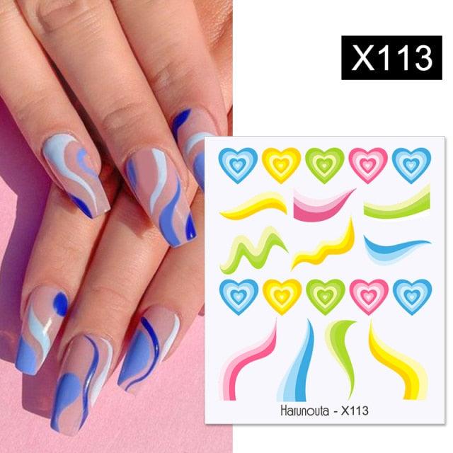 French Line Nail Water Decal Flower Marble Leaf Girl Stickers on Nails Water Ink Transfer Slider Nail Stickers Decor Kids Nails Art Decoration Nail Strips Shiny French Tip Guides Stickers French Nail Stickers Form Fringe Guides Stevvex