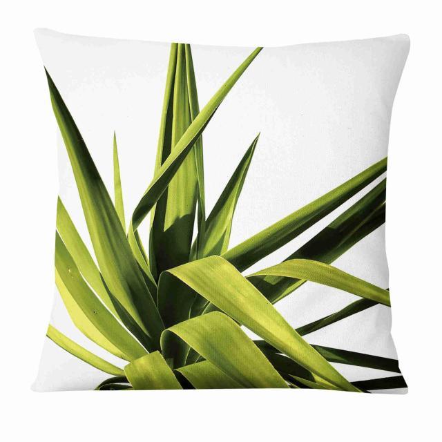 Fresh Green Leaves Digital Printed Pillowcase Home Pillow Decoration Tropical Green Leaves Throw Pillow Cover With Geometric Background Home Decorative Square Cushion Covers Cotton Linen Home Decor 45x45CM Stevvex