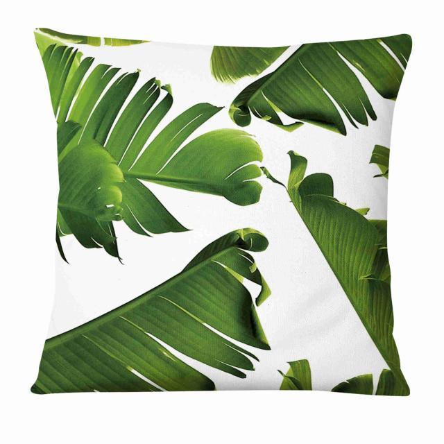 Fresh Green Leaves Digital Printed Pillowcase Home Pillow Decoration Tropical Green Leaves Throw Pillow Cover With Geometric Background Home Decorative Square Cushion Covers Cotton Linen Home Decor 45x45CM Stevvex