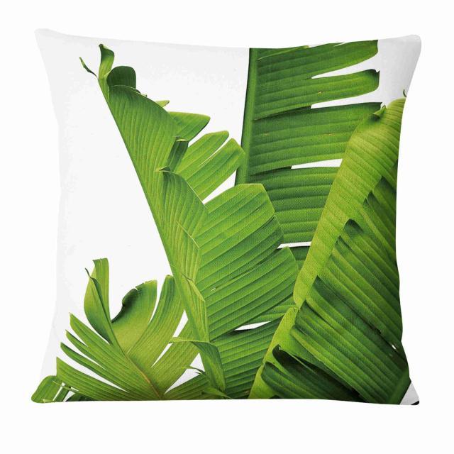 Fresh Green Leaves Digital Printed Pillowcase Home Pillow Decoration Tropical Green Leaves Throw Pillow Cover With Geometric Background Home Decorative Square Cushion Covers Cotton Linen Home Decor 45x45CM Stevvex