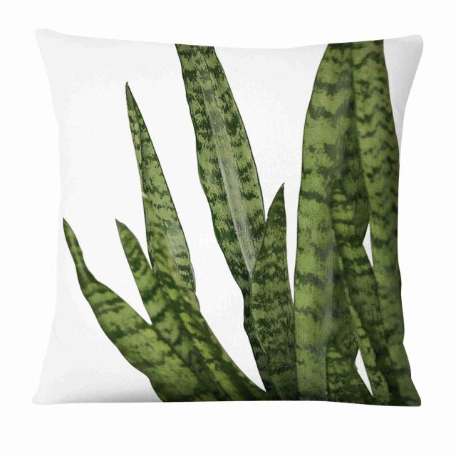 Fresh Green Leaves Digital Printed Pillowcase Home Pillow Decoration Tropical Green Leaves Throw Pillow Cover With Geometric Background Home Decorative Square Cushion Covers Cotton Linen Home Decor 45x45CM Stevvex