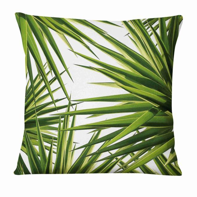Fresh Green Leaves Digital Printed Pillowcase Home Pillow Decoration Tropical Green Leaves Throw Pillow Cover With Geometric Background Home Decorative Square Cushion Covers Cotton Linen Home Decor 45x45CM Stevvex
