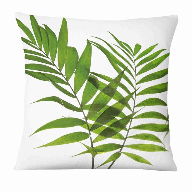 Fresh Green Leaves Digital Printed Pillowcase Home Pillow Decoration Tropical Green Leaves Throw Pillow Cover With Geometric Background Home Decorative Square Cushion Covers Cotton Linen Home Decor 45x45CM Stevvex