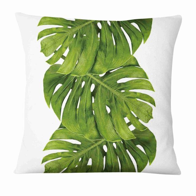 Fresh Green Leaves Digital Printed Pillowcase Home Pillow Decoration Tropical Green Leaves Throw Pillow Cover With Geometric Background Home Decorative Square Cushion Covers Cotton Linen Home Decor 45x45CM Stevvex