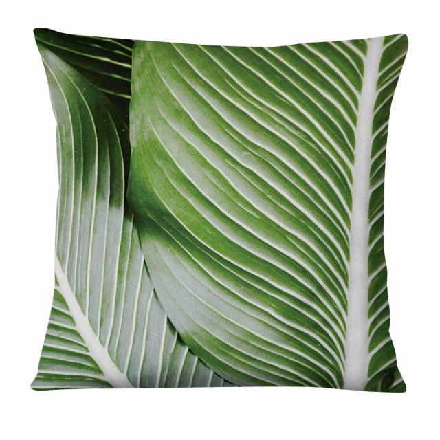 Fresh Green Leaves Digital Printed Pillowcase Home Pillow Decoration Tropical Green Leaves Throw Pillow Cover With Geometric Background Home Decorative Square Cushion Covers Cotton Linen Home Decor 45x45CM Stevvex