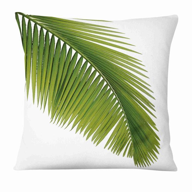 Fresh Green Leaves Digital Printed Pillowcase Home Pillow Decoration Tropical Green Leaves Throw Pillow Cover With Geometric Background Home Decorative Square Cushion Covers Cotton Linen Home Decor 45x45CM Stevvex