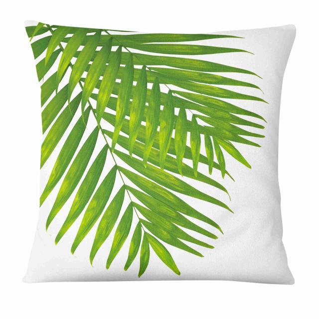 Fresh Green Leaves Digital Printed Pillowcase Home Pillow Decoration Tropical Green Leaves Throw Pillow Cover With Geometric Background Home Decorative Square Cushion Covers Cotton Linen Home Decor 45x45CM Stevvex